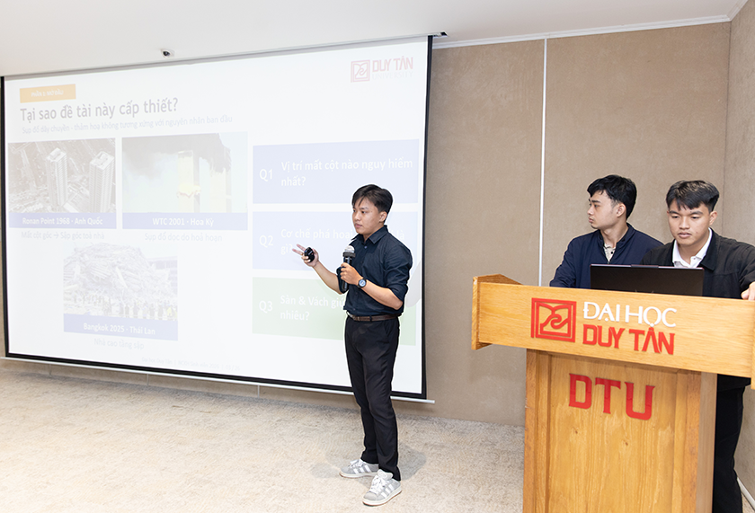 Hội nghị Nghiên cứu Khoa học Sinh viên Đại học Duy Tân năm 2026 Những ý tưởng sáng tạo, những giải pháp ứng dụng công nghệ mới cùng các nghiên cứu hướng đến giải quyết những vấn đề thực tiễn của xã hội đã quy tụ tại Hội nghị Nghiên cứu Khoa học Sinh viên Đại học Duy Tân diễn ra vào ngày 4/6/2026. Với 34 đề tài tiêu biểu được tuyển chọn từ số lượng lớn các công trình nghiên cứu cấp khoa và trường đào tạo, Hội nghị tiếp tục khẳng định sự phát triển mạnh mẽ của phong trào nghiên cứu khoa học trong cộng đồng sinh viên Đại học Duy Tân. Tại Hội nghị năm nay, các công trình được trình bày và đánh giá tại 3 hội đồng chuyên môn gồm: Khoa học Kỹ thuật Công nghệ và Khoa học Máy tính, Khoa học Kinh tế - Xã hội, và Khoa học Sức khỏe. Thông qua các phiên báo cáo và phản biện, các đề tài được Hội đồng đánh giá dựa trên nhiều tiêu chí bao gồm: tính mới và sáng tạo của ý tưởng, chất lượng nội dung nghiên cứu, phương pháp thực hiện, kết quả đạt được, khả năng ứng dụng vào thực tiễn cũng như tính khoa học, logic và chuyên nghiệp trong trình bày báo cáo,… Các đề tài đạt giải năm nay phản ánh sự đa dạng trong định hướng nghiên cứu của sinh viên Đại học Duy Tân ở nhiều lĩnh vực từ trí tuệ nhân tạo, công nghệ thông tin, kỹ thuật xây dựng đến kinh tế số, pháp luật, giáo dục và khoa học sức khỏe. Nhiều công trình cho thấy tư duy sáng tạo trong nghiên cứu, khả năng tiếp cận các vấn đề mang tính thời sự và tiềm năng ứng dụng vào thực tiễn. Sau thời gian làm việc nghiêm túc và khách quan, Hội đồng Chuyên môn đã lựa chọn những đề tài xuất sắc nhất để trao giải. Kết quả không chỉ ghi nhận những nỗ lực nghiên cứu nghiêm túc của sinh viên mà còn cho thấy tiềm năng ứng dụng và đóng góp của các đề tài đối với thực tiễn và sự phát triển của khoa học công nghệ. Ở lĩnh vực Khoa học Kỹ thuật Công nghệ, Khoa học máy tính: - 2 giải Nhất thuộc về đề tài “Đánh giá sụp đổ dây chuyền do động đất của khung 3D bê tông cốt thép” và đề tài “Xây dựng hệ thống Multi Agent hỗ trợ ôn thi môn toán cho kỳ thi Trung học phổ thông quốc gia”, - 2 giải Nhì được trao cho đề tài “Nghiên cứu các yếu tố ảnh hưởng đến quy trình sản xuất sản phẩm mứt nhuyễn xoài kết hợp chanh dây” và đề tài “Nghiên cứu AI phân tầng nhằm giảm dương tính giả trong hệ thống phát hiện xâm nhập mạng”, - 2 giải Ba thuộc về đề tài “Tái định nghĩa không gian vệ sinh công cộng ven biển: Giải pháp thiết kế tích hợp công năng và trải nghiệm cảnh quan” và đề tài “Ứng dụng AI xây dựng Hệ thống thi trực tuyến có hỗ trợ phát hiện gian lận”. Lĩnh vực Khoa học Kinh tế Xã hội: - 2 giải Nhất thuộc về đề tài “Vai trò của giáo dục khởi nghiệp số trong việc hình thành ý định khởi nghiệp số: Phân tích multi-dimensional bằng NCA và PLS-SEM” và đề tài “Giao dịch tài sản mã hóa tại việt nam thực trạng và kiến nghị hoàn thiện pháp luật”, - 2 giải Nhì được trao cho đề tài “Cách thức Remarketing số định hình hành vi mua sắm ngẫu hứng của người tiêu dùng trẻ tại Thành phố Đà Nẵng: Góc nhìn cảm xúc - nhận thức trong kỷ nguyên số” và đề tài “Nghiên cứu các nhân tố ảnh hưởng đến hành vi lựa chọn du lịch xanh đối với du khách quốc tế tại điểm đến thành phố Đà Nẵng”, - 2 giải Ba thuộc về đề tài “Nghiên cứu vai trò của tiêu thụ nội dung truyền thông xã hội trong việc định hình Brain Rot và suy giảm tư duy phản biện: Phân tích đa chiều thông qua NCA và PLS-SEM” và đề tài “Ứng dụng kể chuyện kỹ thuật số nhằm nâng cao sự hứng thú và kỹ năng nghe - nói cho trẻ mầm non”. Lĩnh vực Khoa học Sức khỏe: - Giải Nhất thuộc về đề tài “Nghiên cứu bào chế viên nang cứng chứa phytosome chiết xuất trà xanh (Camellia sinensis L.)”, - Giải Nhì được trao cho đề tài “Đánh giá kết quả phẫu thuật nội soi điều trị ung thư đại tràng có áp dụng quy trình phục hồi sớm ERAS tại Bệnh viện Trung ương Huế”, - Giải Ba thuộc về đề tài “Khảo sát các yếu tố ảnh hưởng đến quá trình tăng sinh khối rễ bất định ở Sâm Ngọc Linh”. (Truyền Thông)