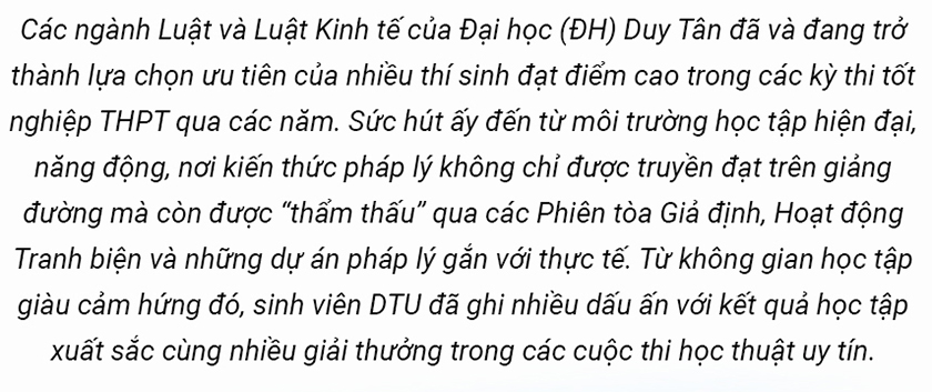 ĐH Duy Tân tuyển sinh ngành Luật và Luật Kinh tế năm 2026
