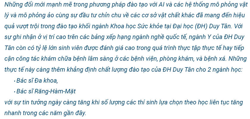 Đào tạo Bác sĩ Đa khoa và Bác sĩ Răng-Hàm-Mặt ở DTU với hỗ trợ AI và Mô phỏng/Mô hình hóa