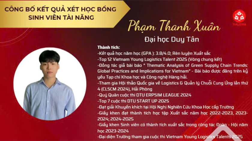 Sinh viên ĐH Duy Tân nhận Học bổng Tài năng VALOMA