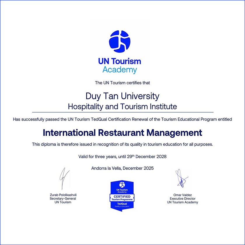 Ngành Du lịch của ĐH Duy Tân tiếp tục đạt UN Tourism TedQual trong đợt tái kiểm định