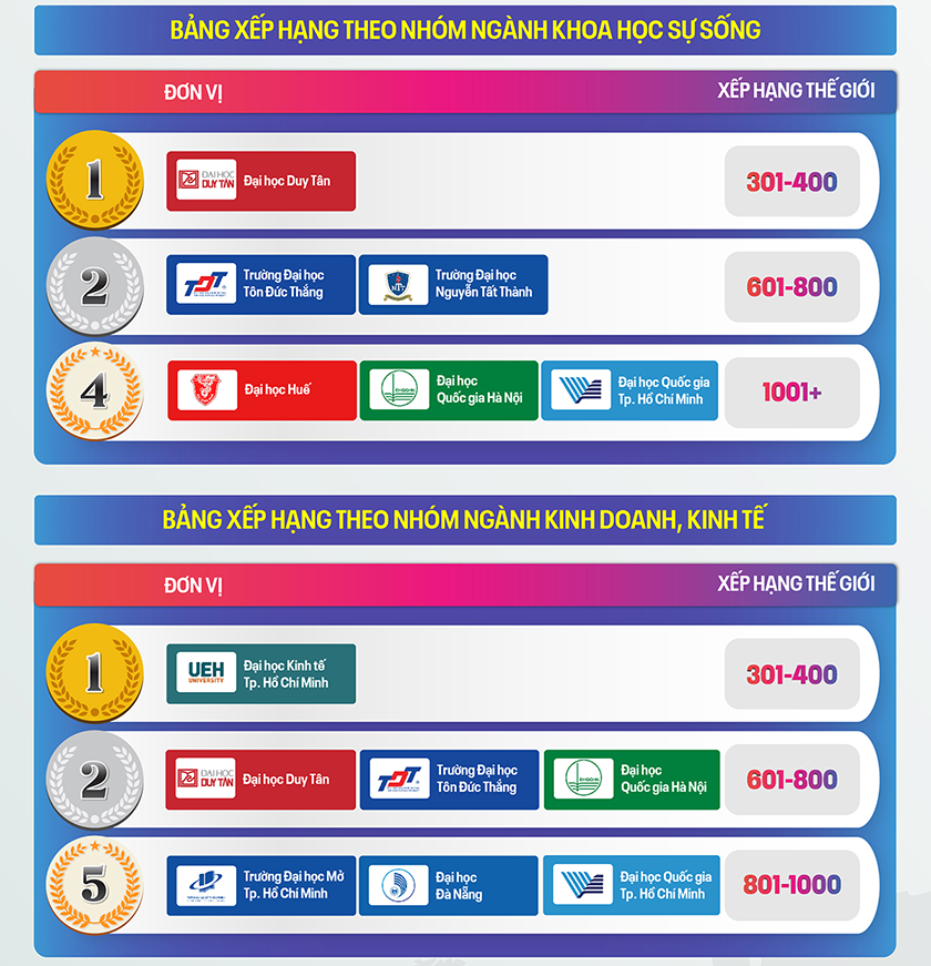 Các Đại học của Việt Nam theo Nhóm ngành trên bảng xếp hạng TIMES HIGHER EDUCATION (THE) 2026